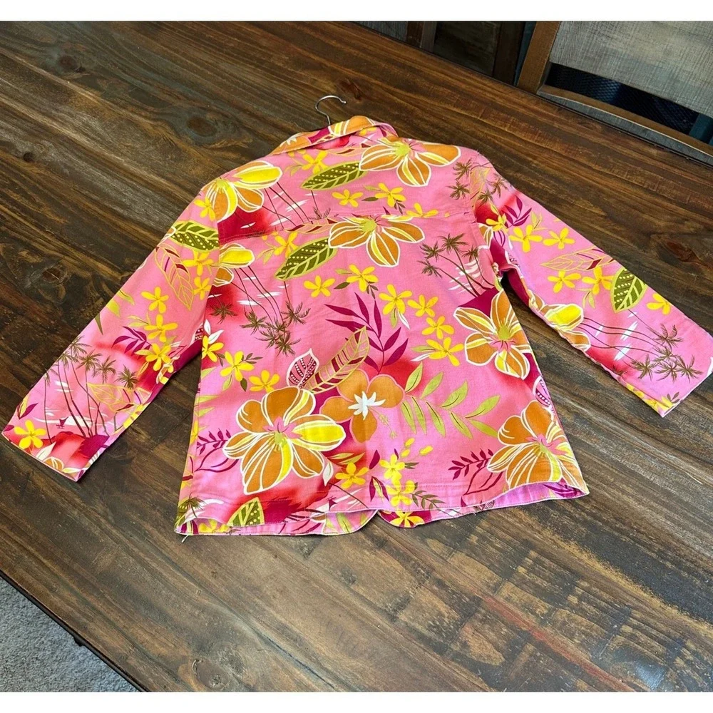 Blazer Tropical KAK TUS Creation by Cici Floral Button Down Print Pink‎ Medium